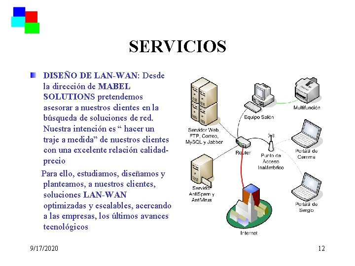 SERVICIOS DISEÑO DE LAN-WAN: Desde la dirección de MABEL SOLUTIONS pretendemos asesorar a nuestros