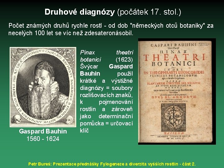 Druhové diagnózy (počátek 17. stol. ) Počet známých druhů rychle rostl - od dob