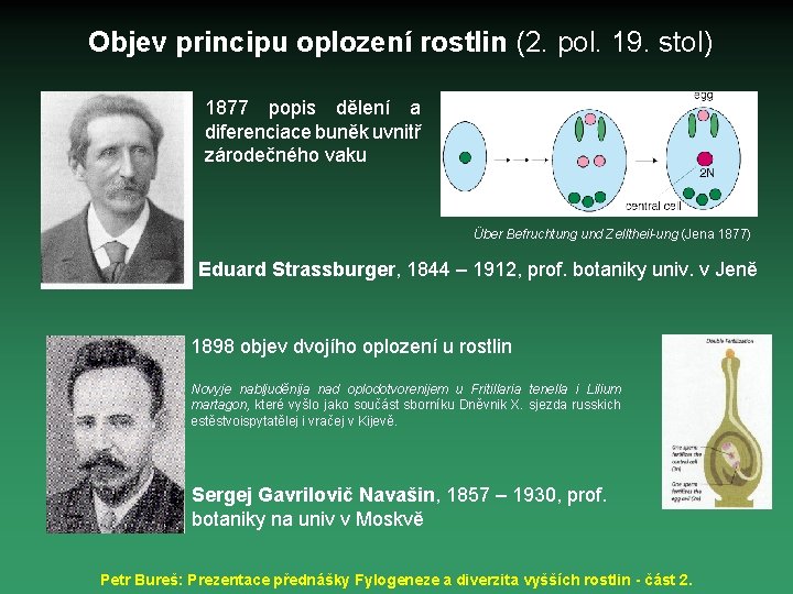 Objev principu oplození rostlin (2. pol. 19. stol) 1877 popis dělení a diferenciace buněk