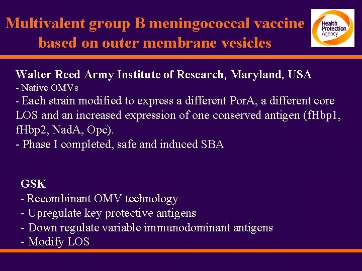 Multivalent group B meningococcal vaccine based on outer membrane vesicles Walter Reed Army Institute