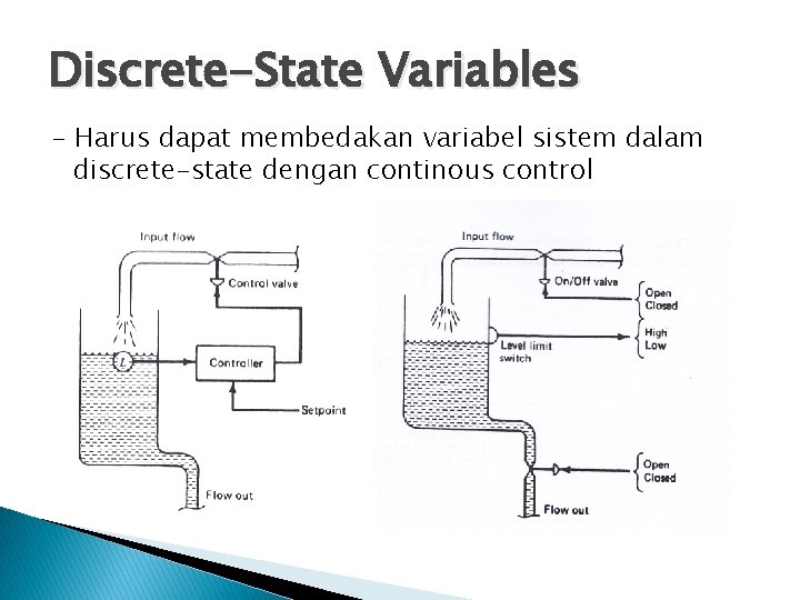 Discrete-State Variables - Harus dapat membedakan variabel sistem dalam discrete-state dengan continous control 