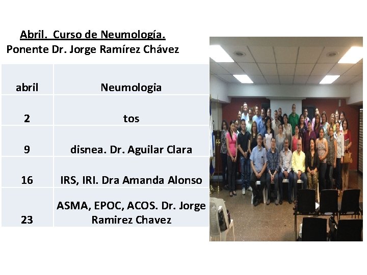 Abril. Curso de Neumología. Ponente Dr. Jorge Ramírez Chávez abril Neumologia 2 tos 9