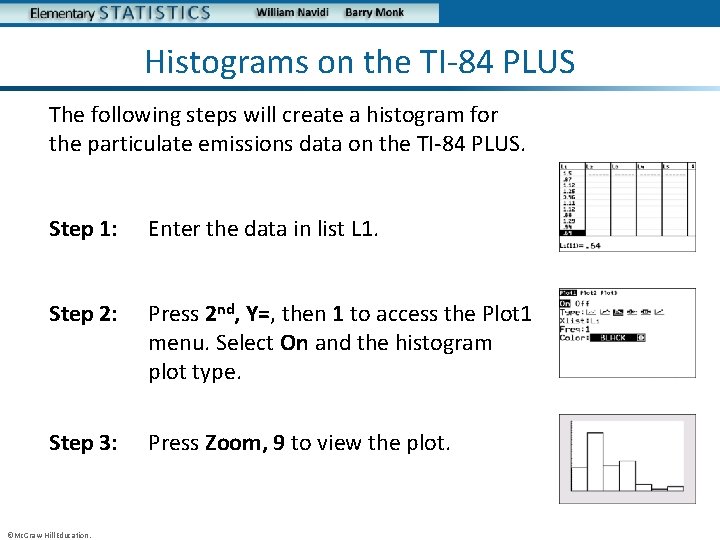 Histograms on the TI-84 PLUS The following steps will create a histogram for the