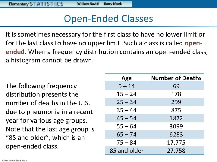 Open-Ended Classes It is sometimes necessary for the first class to have no lower