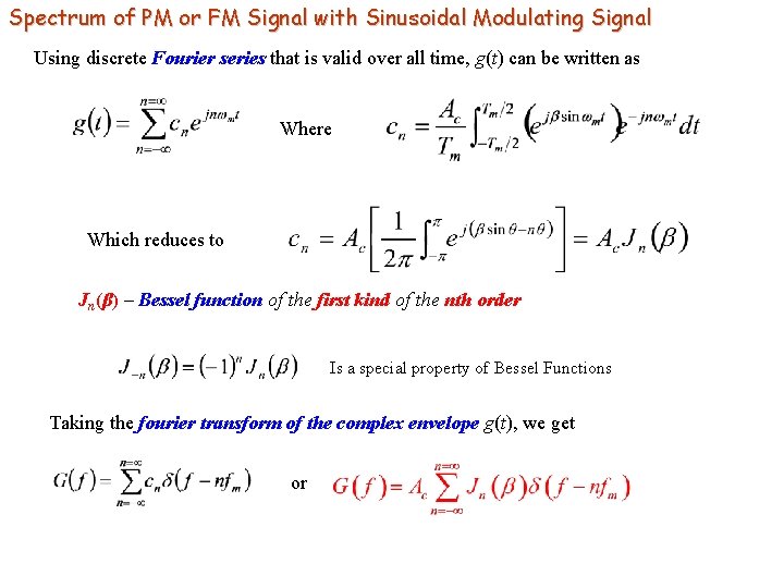 Spectrum of PM or FM Signal with Sinusoidal Modulating Signal Using discrete Fourier series