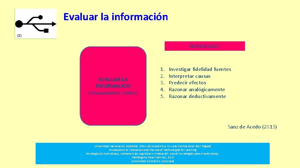 Evaluar la información (2) HABILIDADES EVALUAR LA INFORMACIÓN (Pensamiento Crítico) 1. 2. 3. 4.