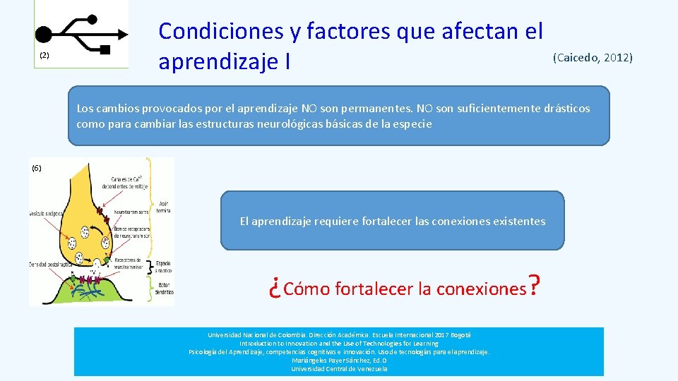 (2) Condiciones y factores que afectan el aprendizaje I (Caicedo, 2012) Los cambios provocados