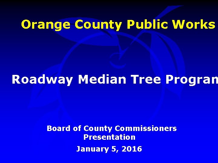 Orange County Public Works Roadway Median Tree Program Board of County Commissioners Presentation January