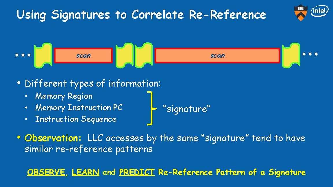 Using Signatures to Correlate Re-Reference scan • Different types of information: • Memory Region