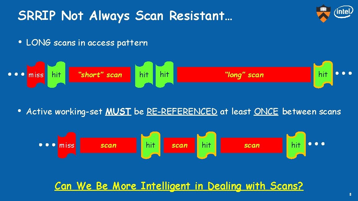 SRRIP Not Always Scan Resistant… • LONG scans in access pattern miss • hit