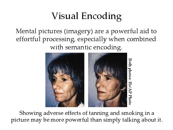 Visual Encoding Mental pictures (imagery) are a powerful aid to effortful processing, especially when