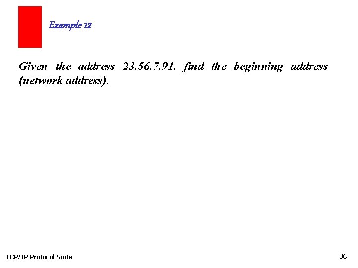 Example 12 Given the address 23. 56. 7. 91, find the beginning address (network