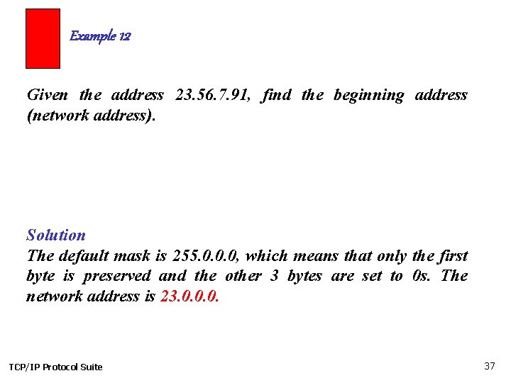 Example 12 Given the address 23. 56. 7. 91, find the beginning address (network