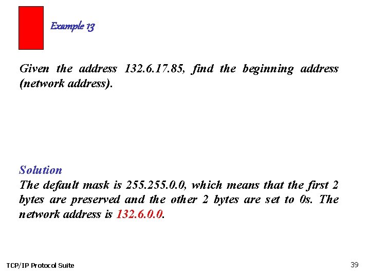 Example 13 Given the address 132. 6. 17. 85, find the beginning address (network