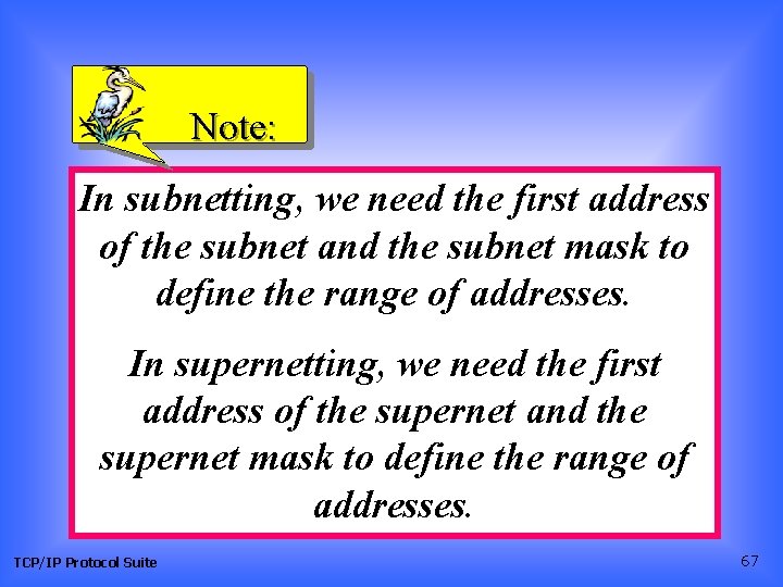 Note: In subnetting, we need the first address of the subnet and the subnet