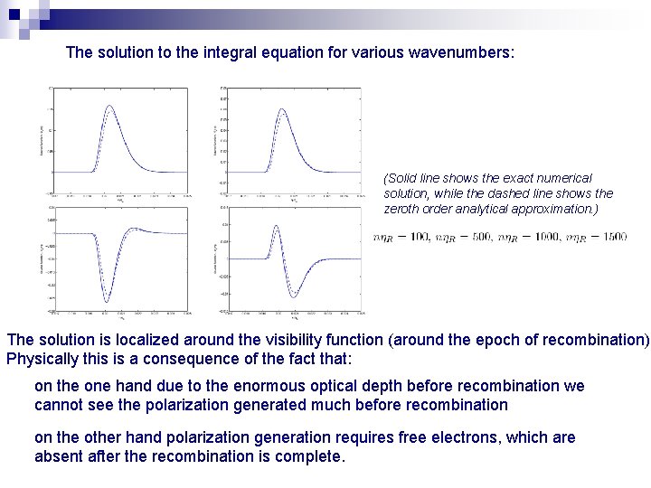 The solution to the integral equation for various wavenumbers: (Solid line shows the exact