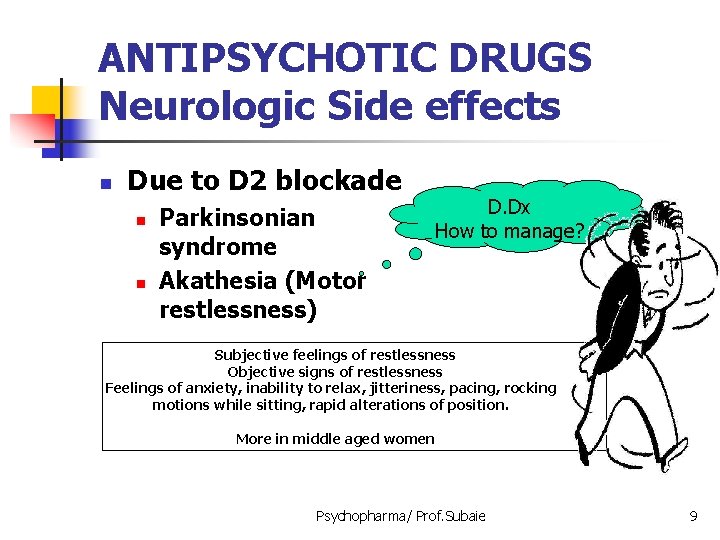 ANTIPSYCHOTIC DRUGS Neurologic Side effects n Due to D 2 blockade n n Parkinsonian