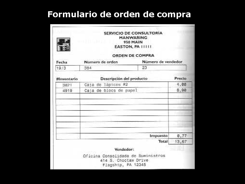 Formulario de orden de compra 