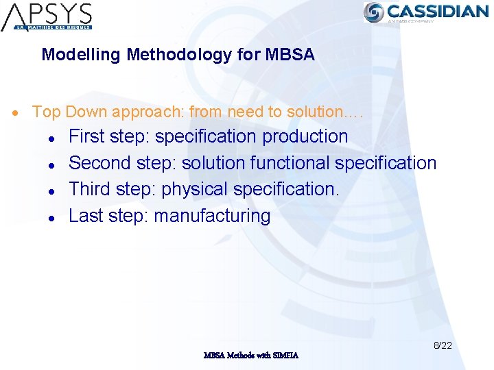 Modelling Methodology for MBSA · Top Down approach: from need to solution…. l l