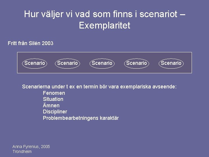 Hur väljer vi vad som finns i scenariot – Exemplaritet Fritt från Silén 2003