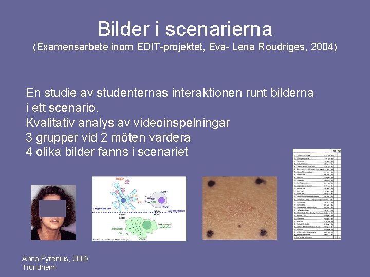 Bilder i scenarierna (Examensarbete inom EDIT-projektet, Eva- Lena Roudriges, 2004) En studie av studenternas