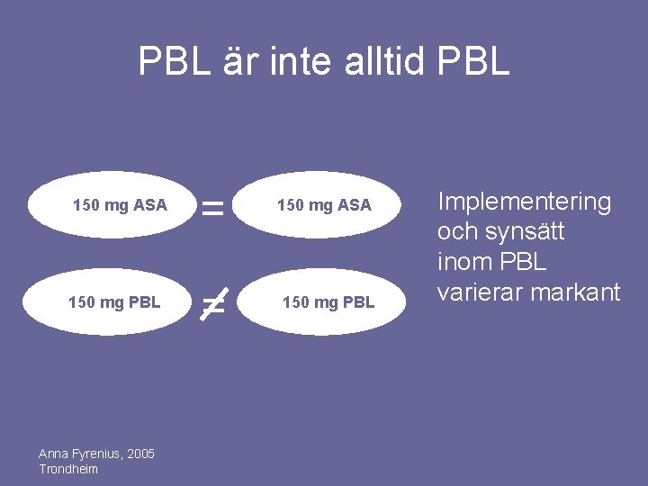 PBL är inte alltid PBL 150 mg ASA 150 mg PBL Anna Fyrenius, 2005