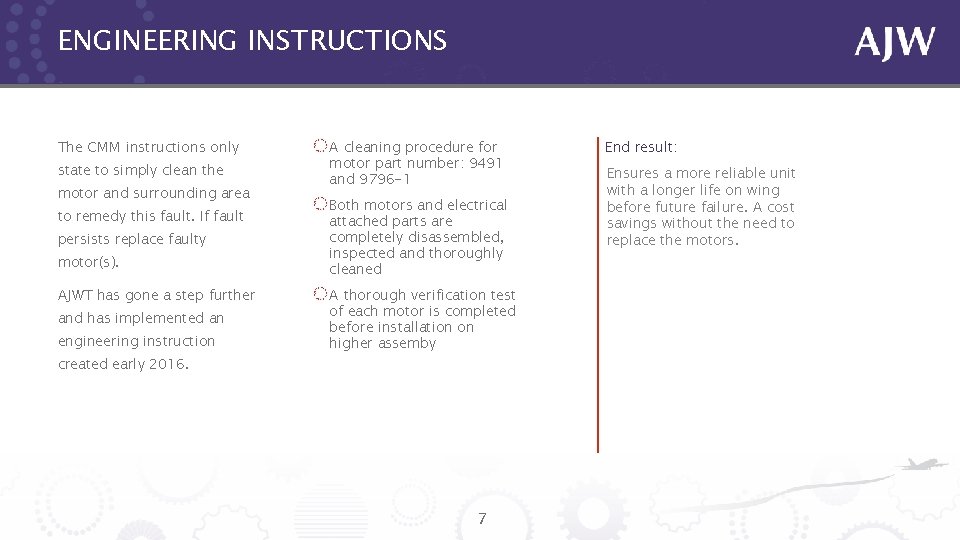 ENGINEERING INSTRUCTIONS The CMM instructions only state to simply clean the motor and surrounding