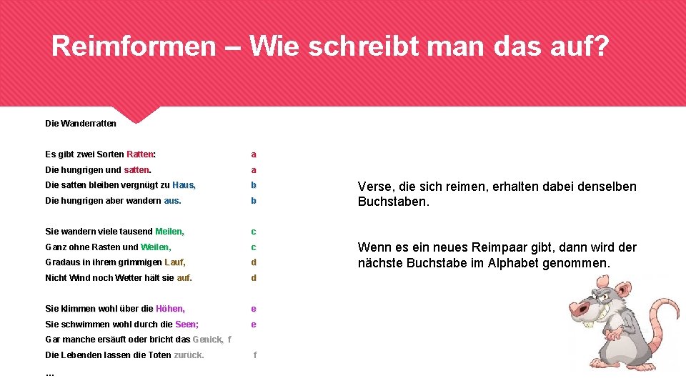 Reimformen – Wie schreibt man das auf? Die Wanderratten Es gibt zwei Sorten Ratten: