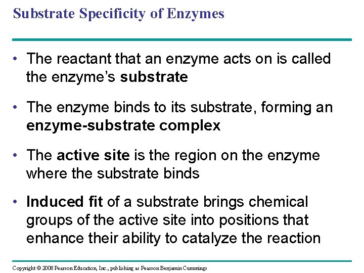 Substrate Specificity of Enzymes • The reactant that an enzyme acts on is called