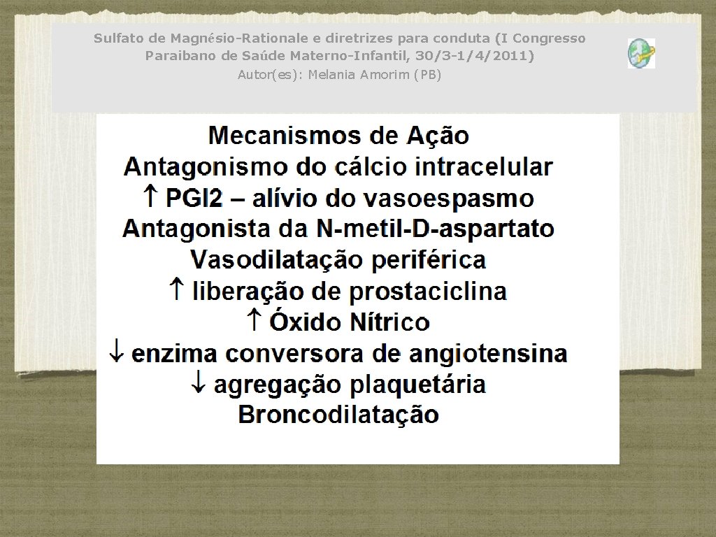 Sulfato de Magnésio-Rationale e diretrizes para conduta (I Congresso Paraibano de Saúde Materno-Infantil, 30/3