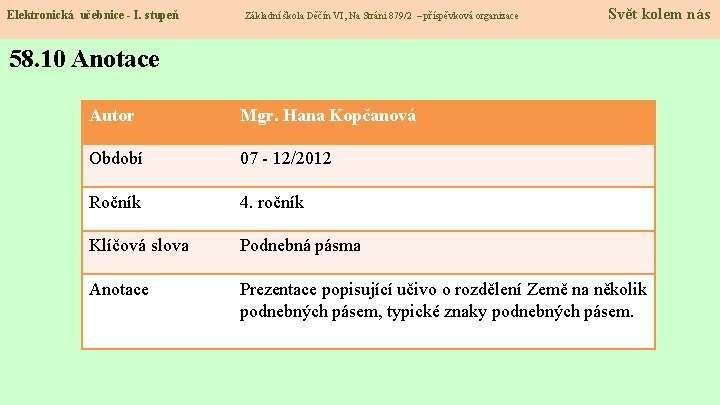 Elektronická učebnice - I. stupeň Základní škola Děčín VI, Na Stráni 879/2 – příspěvková