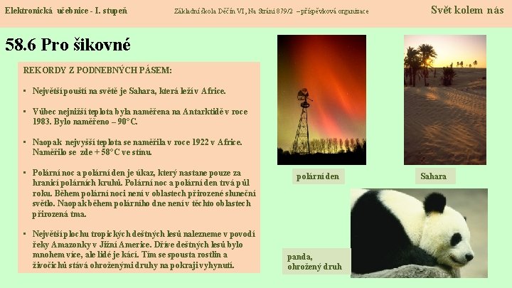 Elektronická učebnice - I. stupeň Základní škola Děčín VI, Na Stráni 879/2 – příspěvková