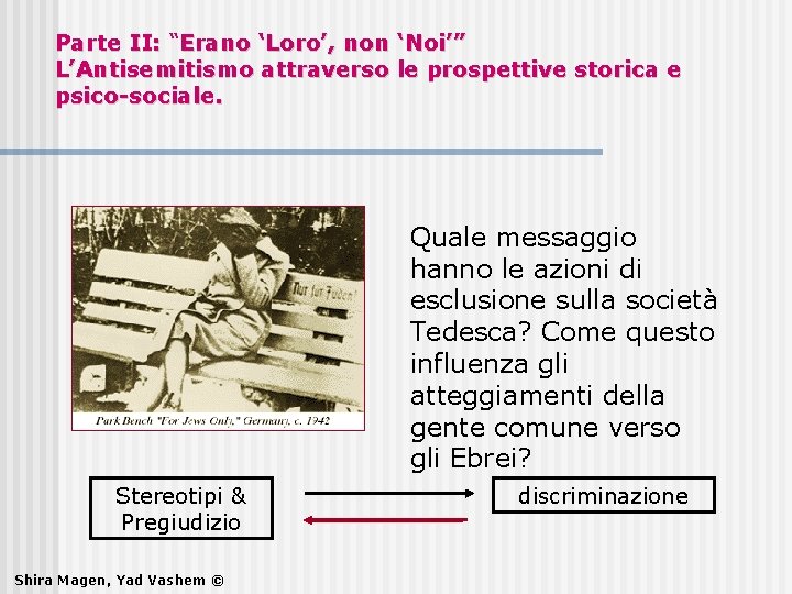 Parte II: “ II: Erano ‘Loro’, non ‘Noi’” L’Antisemitismo attraverso le prospettive storica e