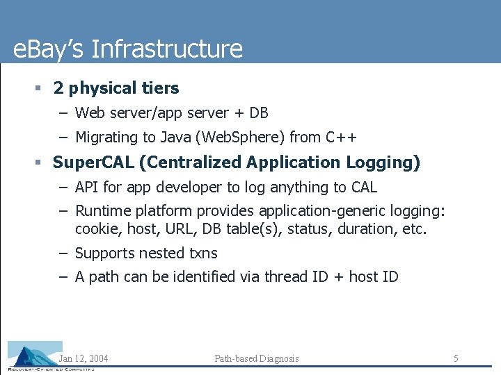 e. Bay’s Infrastructure § 2 physical tiers – Web server/app server + DB –