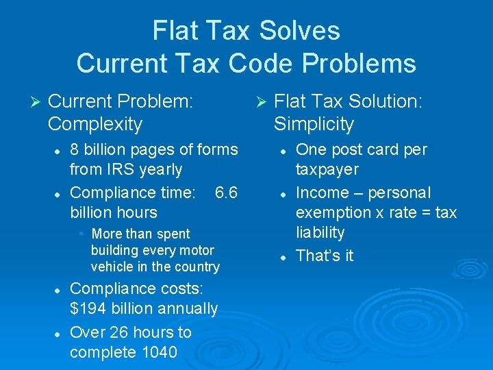 Flat Tax Solves Current Tax Code Problems Ø Current Problem: Complexity l l 8