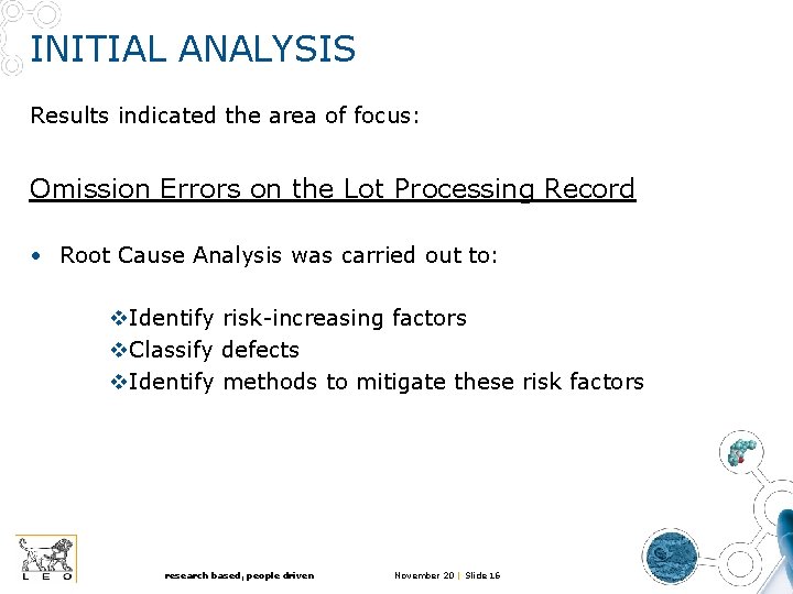 INITIAL ANALYSIS Results indicated the area of focus: Omission Errors on the Lot Processing INITIAL ANALYSIS Results indicated the area of focus: Omission Errors on the Lot Processing