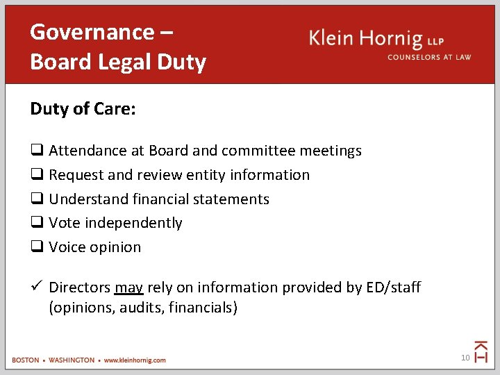 Governance – Board Legal Duty of Care: Attendance at Board and committee meetings Request