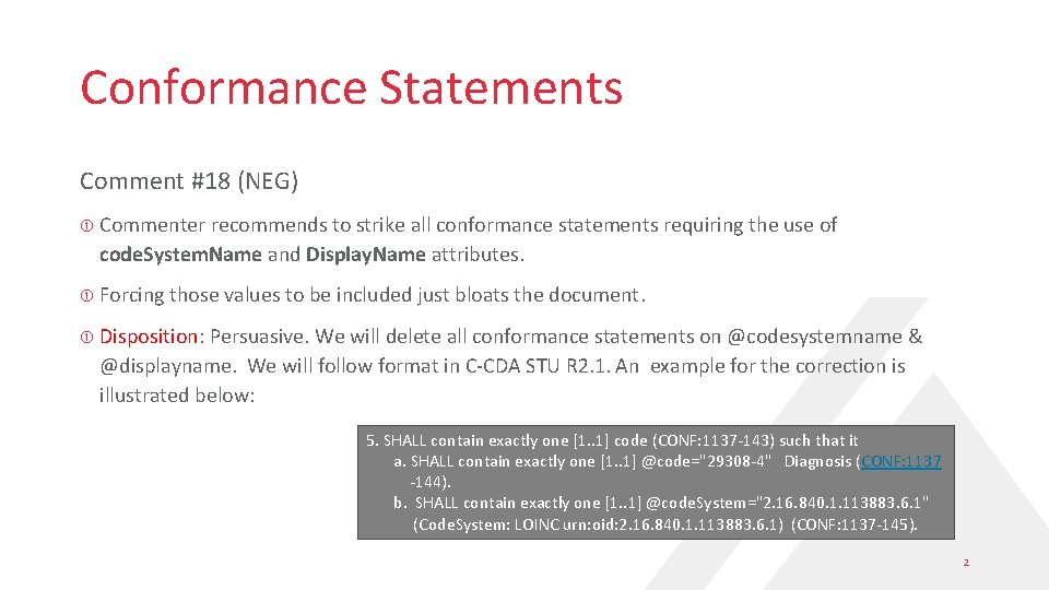 Conformance Statements Comment #18 (NEG) Commenter recommends to strike all conformance statements requiring the