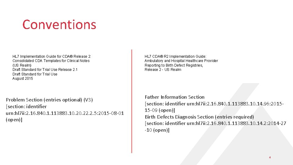 Conventions HL 7 Implementation Guide for CDA® Release 2: Consolidated CDA Templates for Clinical