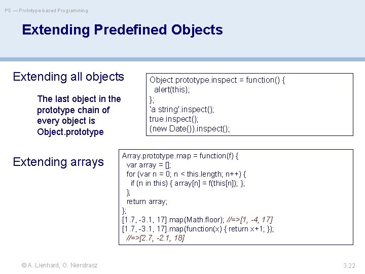 PS — Prototype-based Programming Extending Predefined Objects Extending all objects The last object in