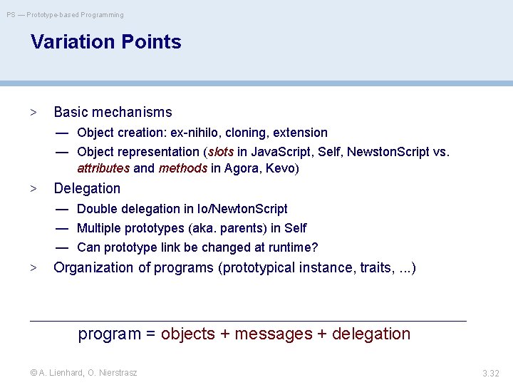 PS — Prototype-based Programming Variation Points > Basic mechanisms — Object creation: ex-nihilo, cloning,