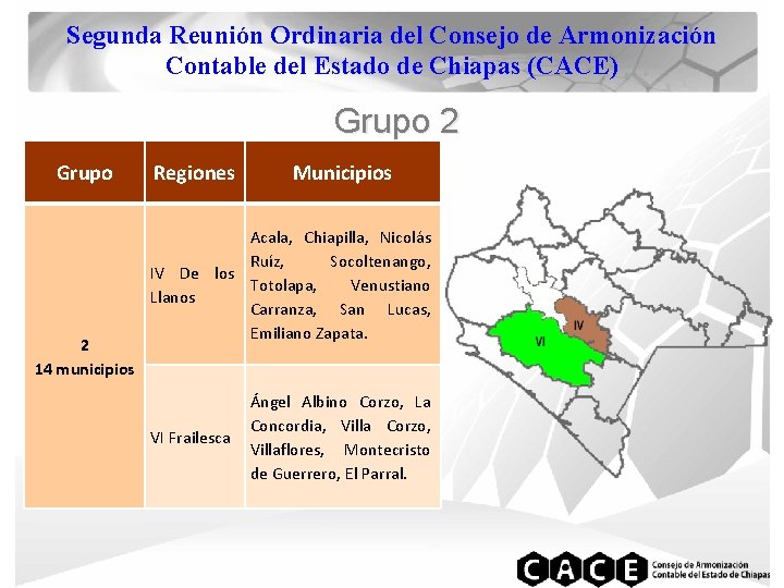 Segunda Reunión Ordinaria del Consejo de Armonización Contable del Estado de Chiapas (CACE) Grupo