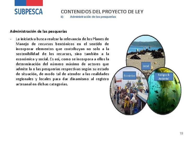 CONTENIDOS DEL PROYECTO DE LEY ii) Administración de las pesquerías - La iniciativa busca