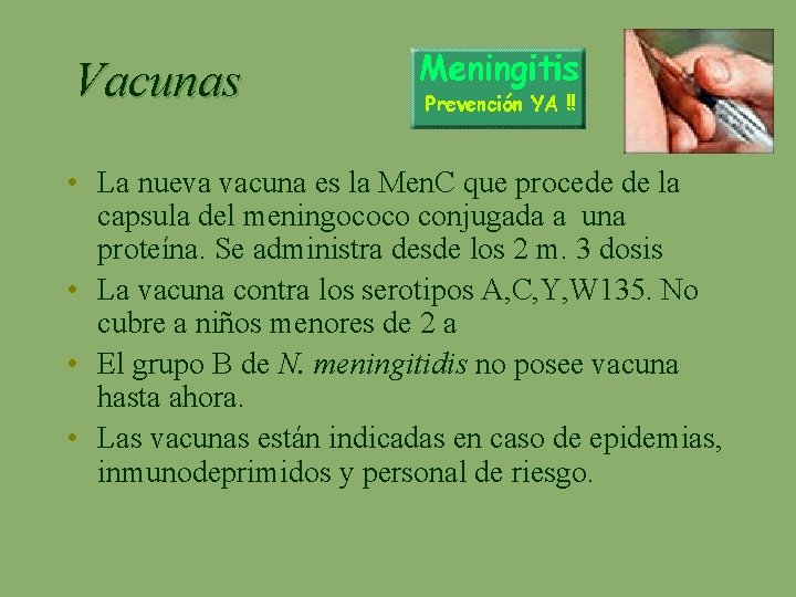 Vacunas • La nueva vacuna es la Men. C que procede de la capsula