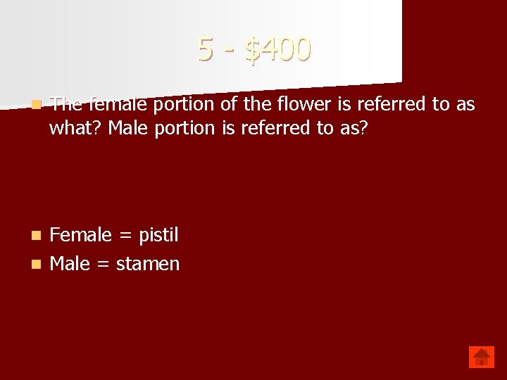 5 - $400 n The female portion of the flower is referred to as