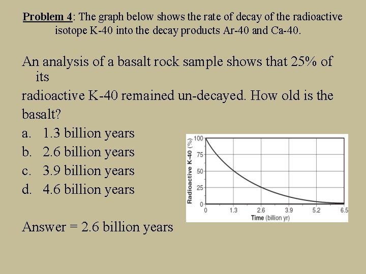 Problem 4: The graph below shows the rate of decay of the radioactive isotope