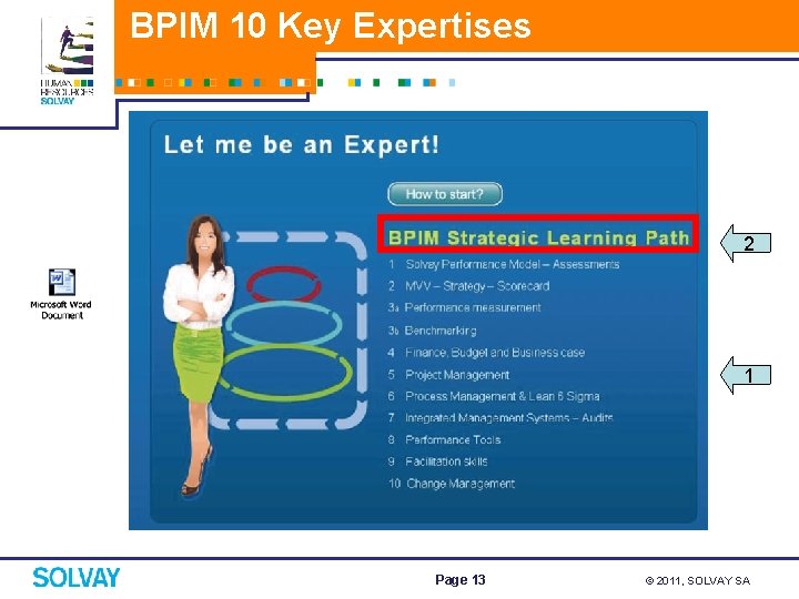BPIM 10 Key Expertises 2 1 Page 13 © 2011, SOLVAY SA 13 