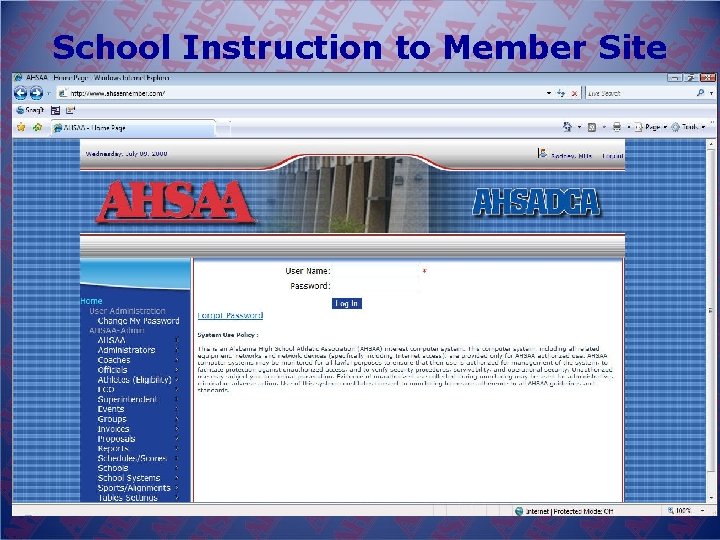 School Instruction to Member Site 