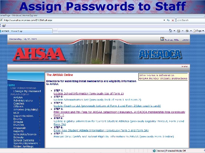 Assign Passwords to Staff 