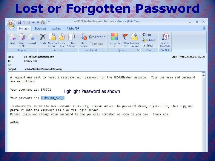 Lost or Forgotten Password 